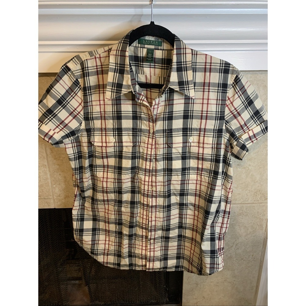 Lauren Ralph Lauren Men's Plaid Button-Up Shirt Short Sleeve Size L Cotton